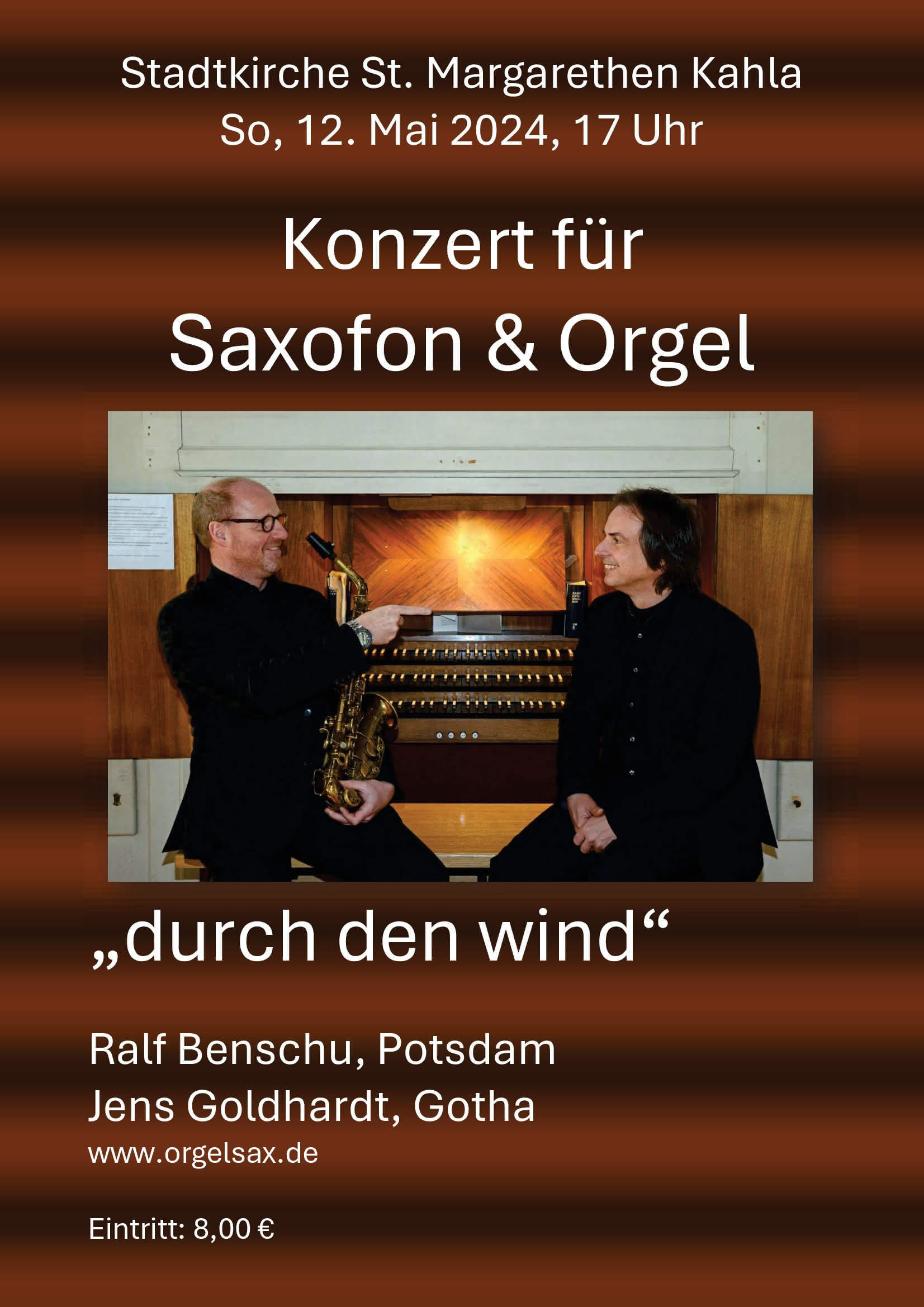 Plakat: Konzert für Saxofon & Orgel - Stadtkirche St. Margarethen Kahla