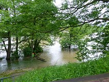 Hochwasser Mai/Juni 2013: Rastplatz beim Saalewehr am Fuß-/Radweg nach Kleineutersdorf