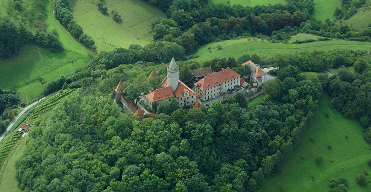 historisches Luftbild Leuchtenburg und Weingarten. Foto: 2007-08-28