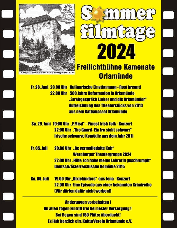 Plakat: Programm Sommerfilmtage in der Kemenate in Orlamünde