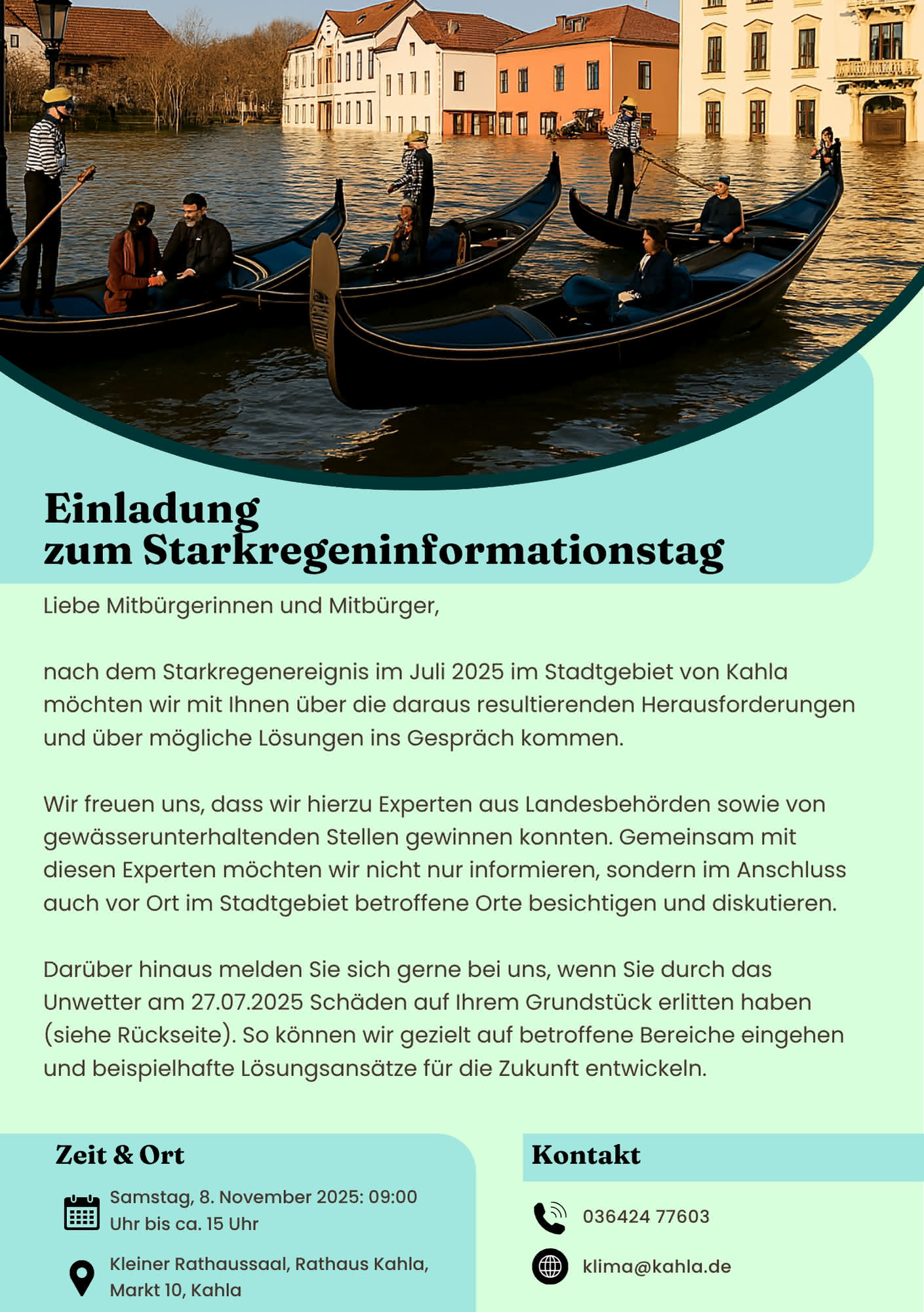 Einladungsflyer Starkregentag Vorderseite