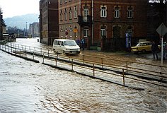 Hochwasser im April 1994: Bachstraße/Schillerstraße