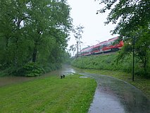 Hochwasser Mai/Juni 2013: Eisenbahndurchgang in der nähe der Lachebrücke/Spielplatz