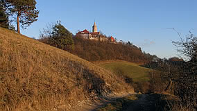 die Leuchtenburg: Auf dem Weg zum Dohlenstein - Blick zur Leuchtenburg - Foto: A. Schröder (2007-01-14)