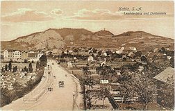 historische Ansichten: Bachstraße Kahla 1905 mit Leuchtenburg und Dohlenstein