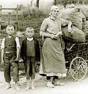 Alma Petzold mit ihren Söhnen beim Holz holen.